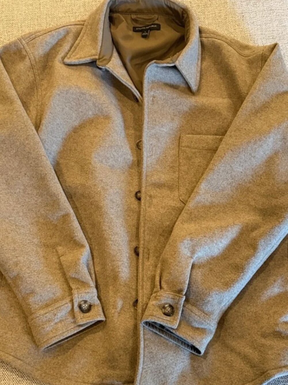 Banana Republic Shirt Jacket Mens L Tan Brushed Lined Overshirt Shacket
